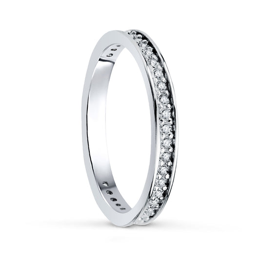 Media Alianza O Anillo con Circonita Clavada Ancho: 2,5 mm de oro blanco 18K