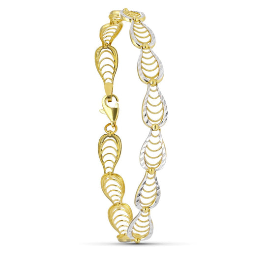 Pulsera Bicolor Calada 19 cm Ancho 8 mm 18K