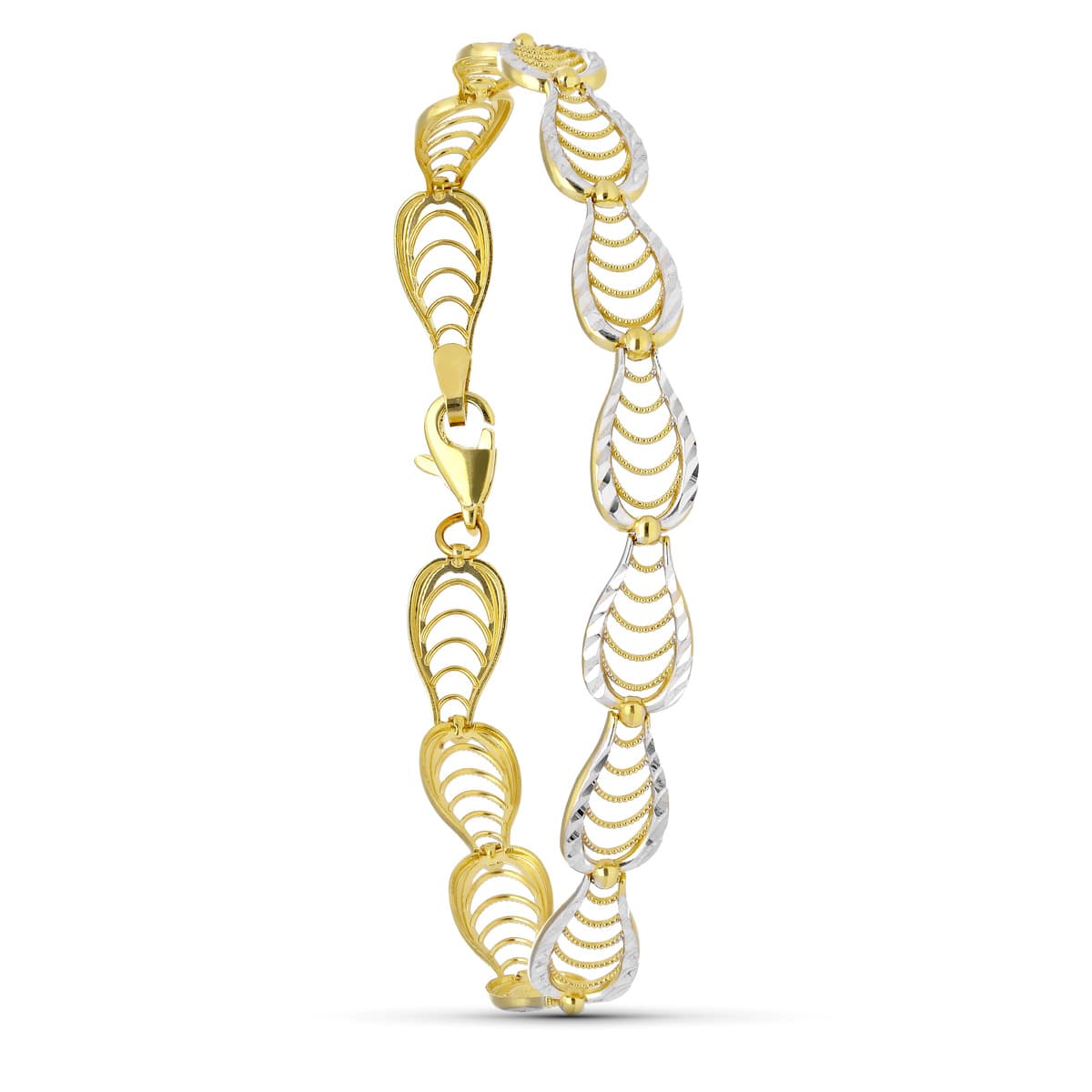 Pulsera Bicolor Calada 19 cm Ancho 8 mm 18K