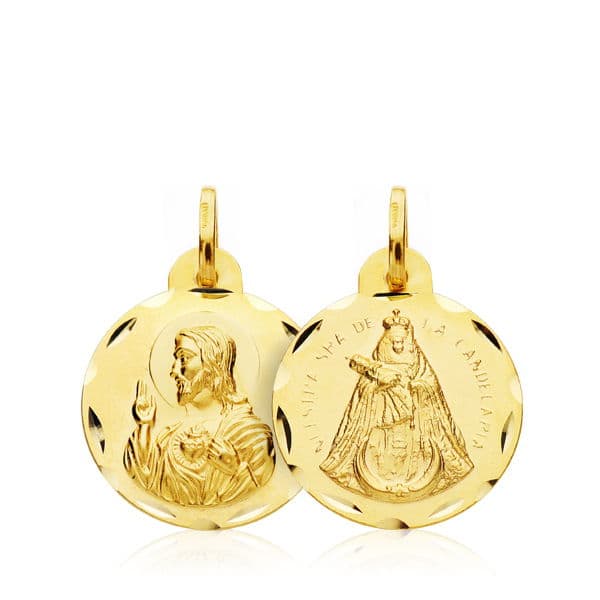 Escapulario Corazon de Jesus Virgen de la Candelaria 16 mm de oro amarillo 18K