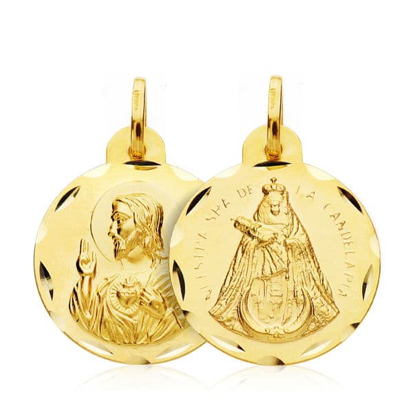Escapulario Corazon de Jesus Virgen de la Candelaria 20 mm de oro amarillo 18K