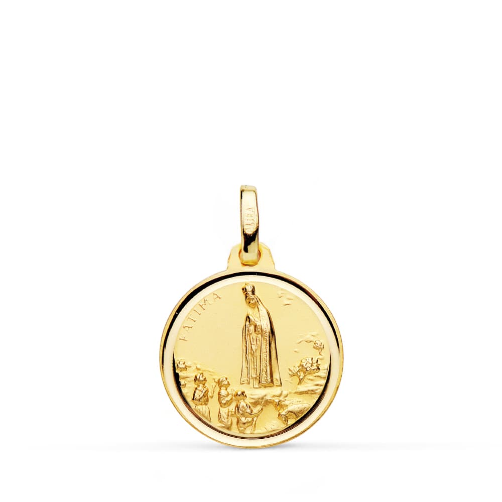 Medalla Virgen de Fatima 16 mm Bisel de oro amarillo 18K