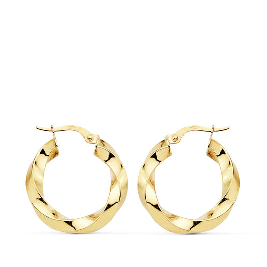 18K AROS ORO AMARILLO BRILLO RETORCIDOS 22X3 MM