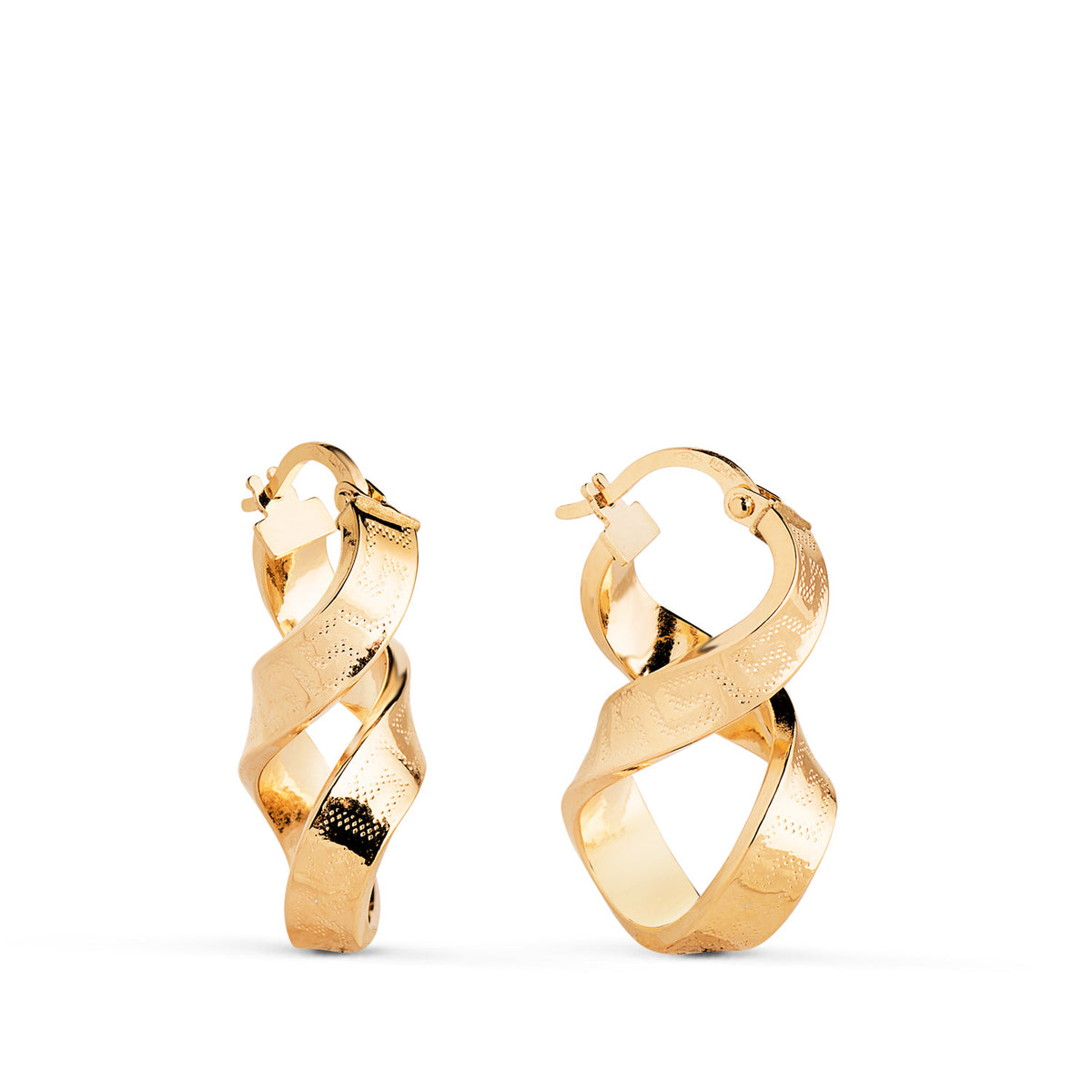 Aros Ochos Greca Huecos. Medida 26 x 16 mm. Cierre Gancho de oro amarillo 18K