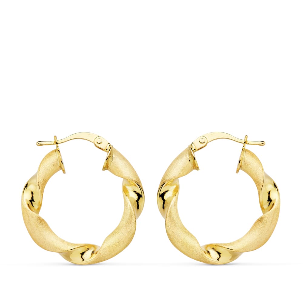 18K AROS ORO AMARILLO MATE Y BRILLO HUECOS 24 X 4 MM