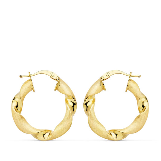 18K AROS ORO AMARILLO MATE Y BRILLO HUECOS 24 X 4 MM