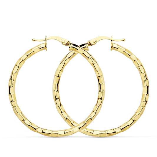 18K AROS ORO AMARILLO HUECOS CUADRADOS 34 MM