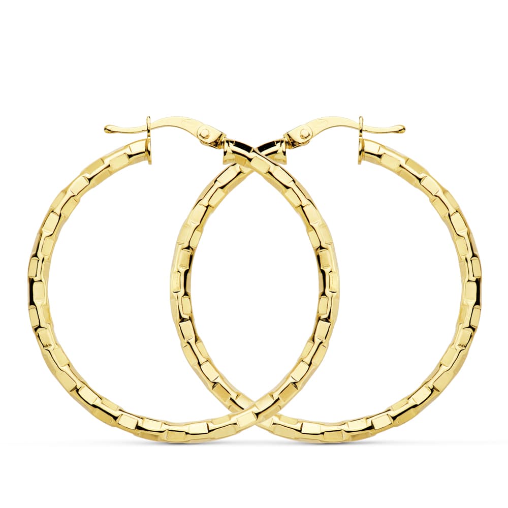 18K AROS ORO AMARILLO HUECOS CUADRADOS 34 MM