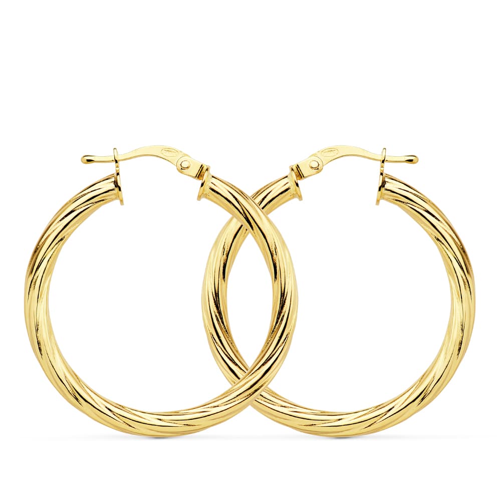 18K AROS ORO AMARILLO HUECOS BRILLO 29X3 MM