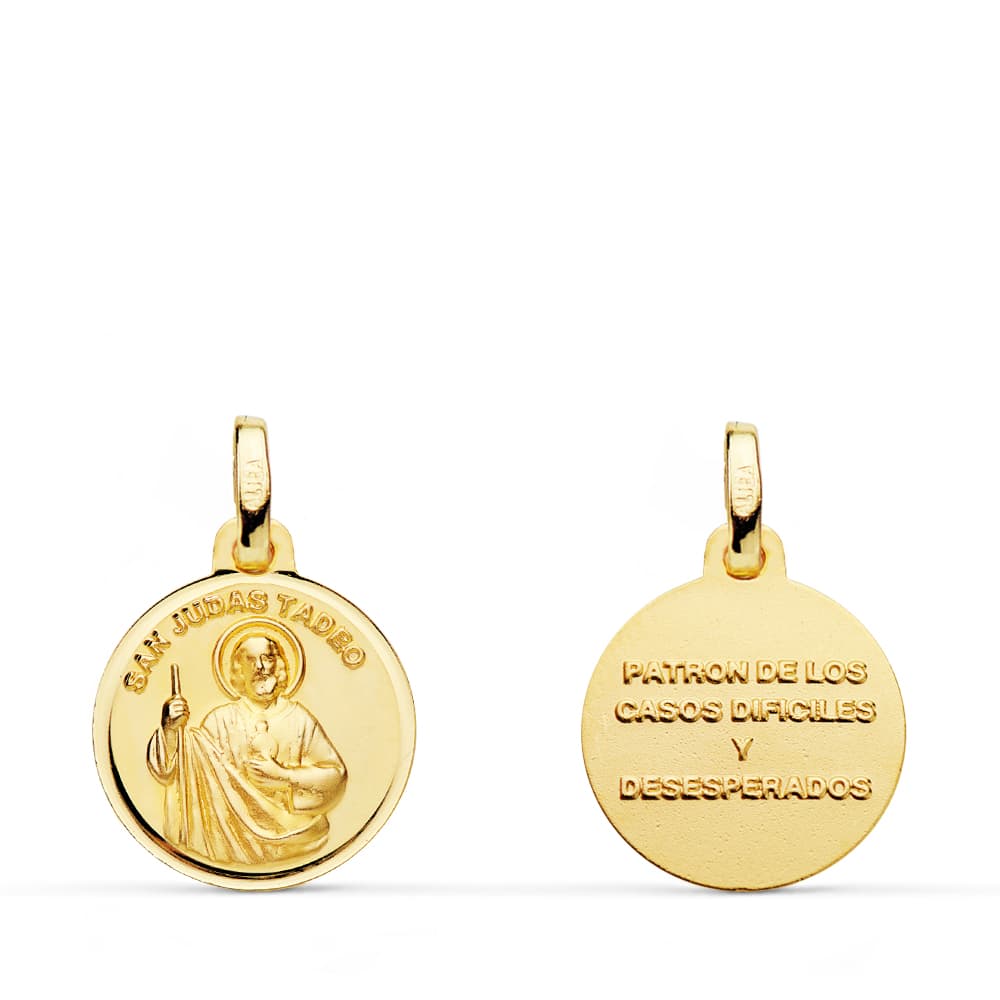 Medalla San Judas Tadeo Tallado 14 mm de oro amarillo 18K