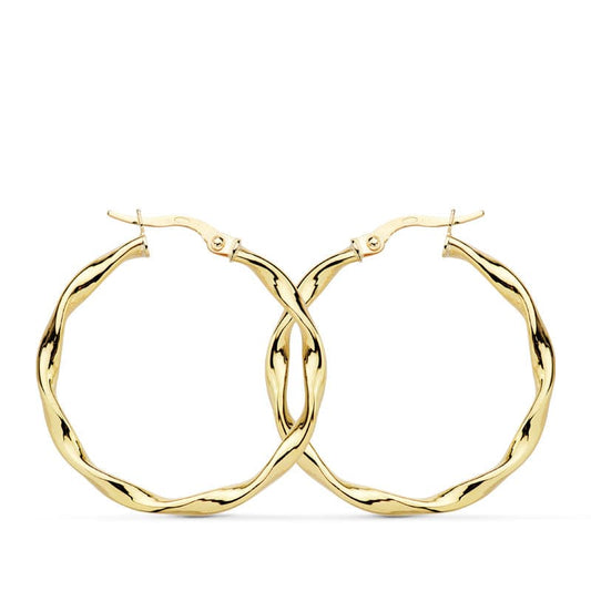 18K AROS ORO AMARILLO BRILLO RETORCIDOS 30X2.5 MM