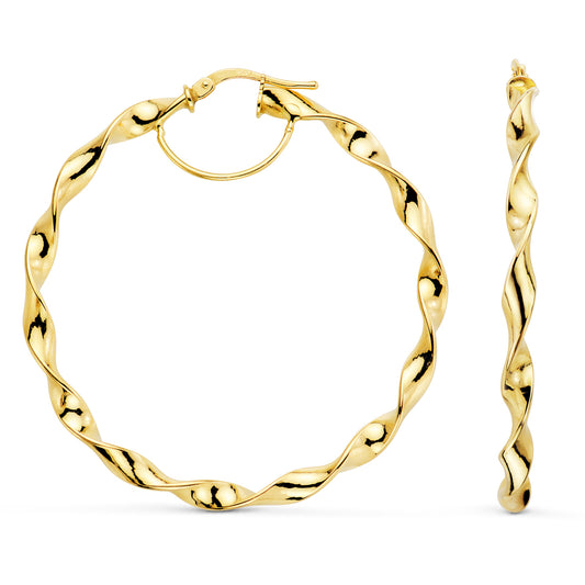 Aros Huecos Retorcidos Brillo 46 mm. Grosor: 3 mm de oro amarillo 18K