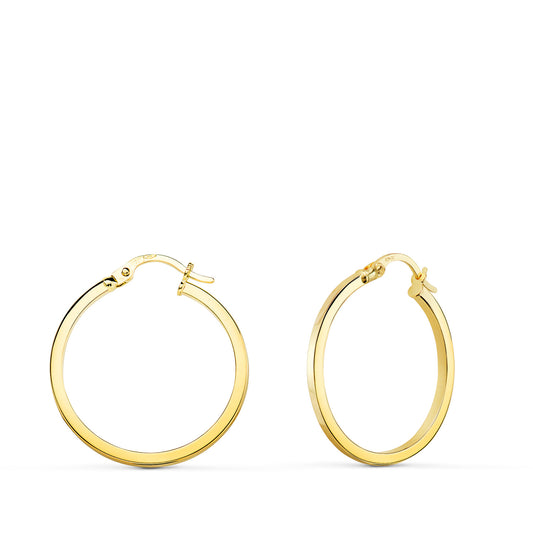 Aros Huecos Redondos Tubo Cuadrado 23 mm. Grosor: 1,2 mm de oro amarillo 18K