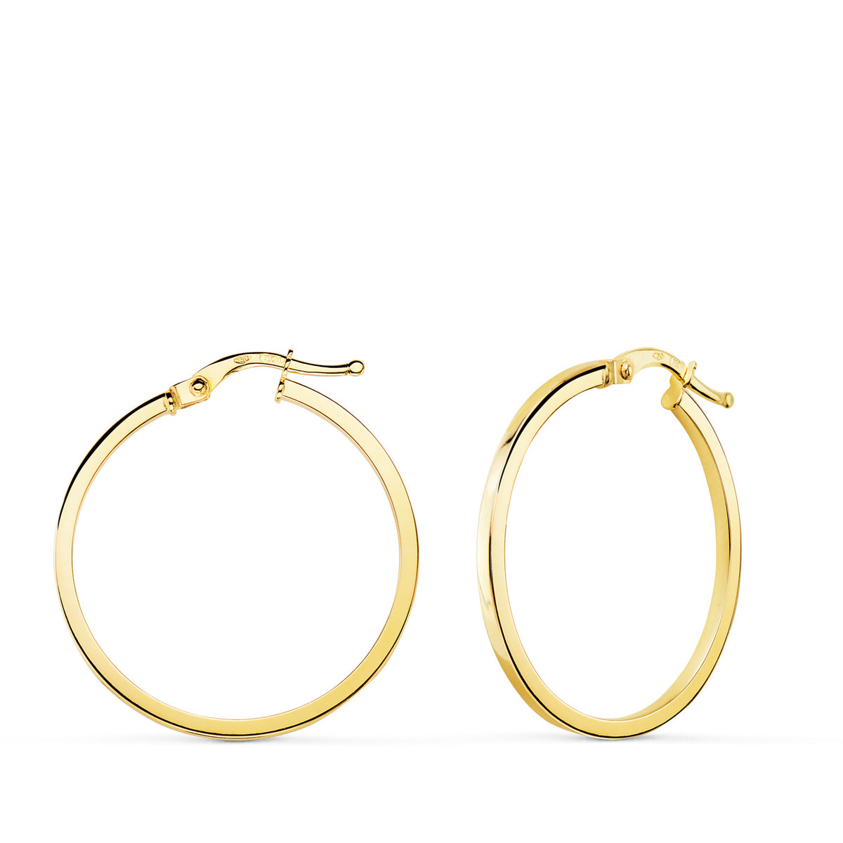 Aros Huecos Redondos Tubo Cuadrado 28 mm. Grosor: 1,2 mm de oro amarillo 18K