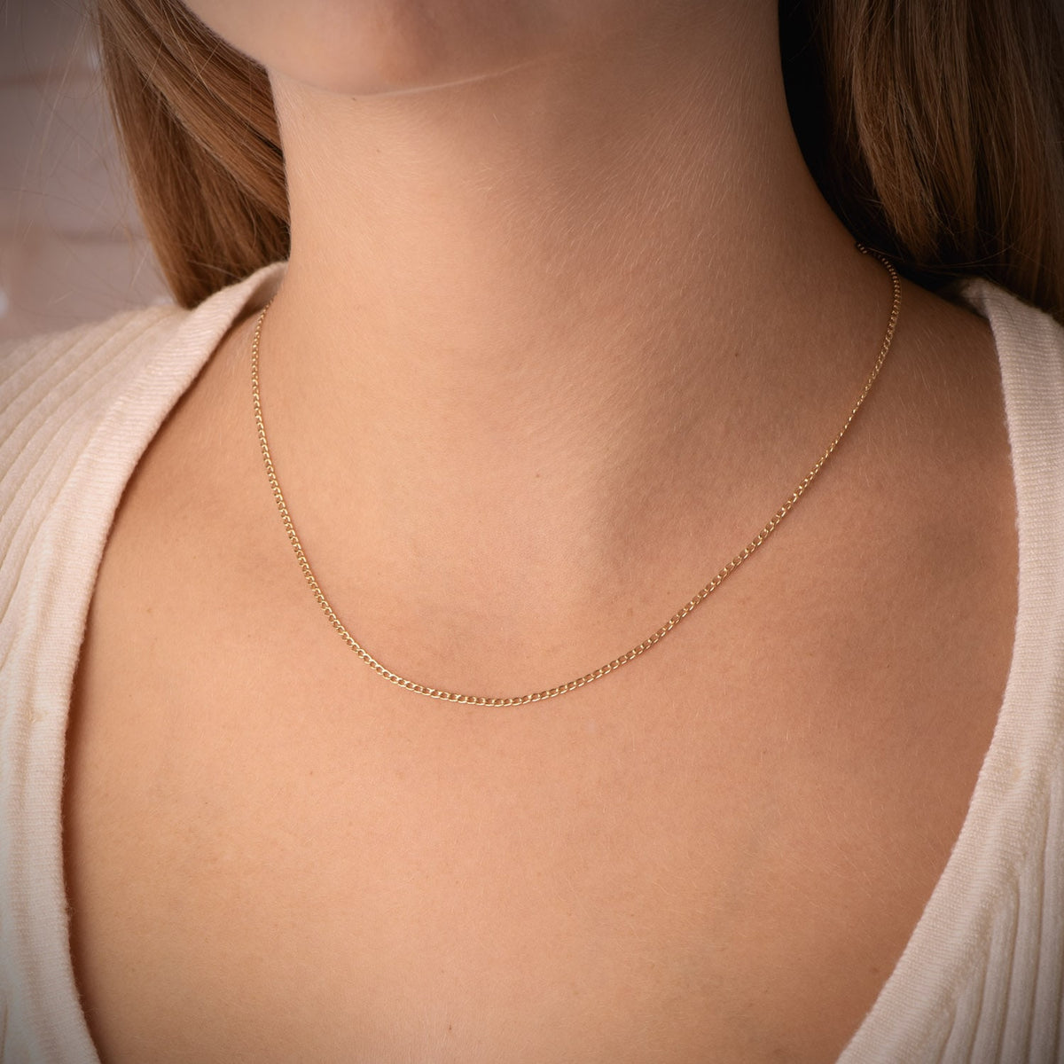 Cadena Barbada Hueca Ancho 1 mm Longitud 40 cm de oro amarillo 18K