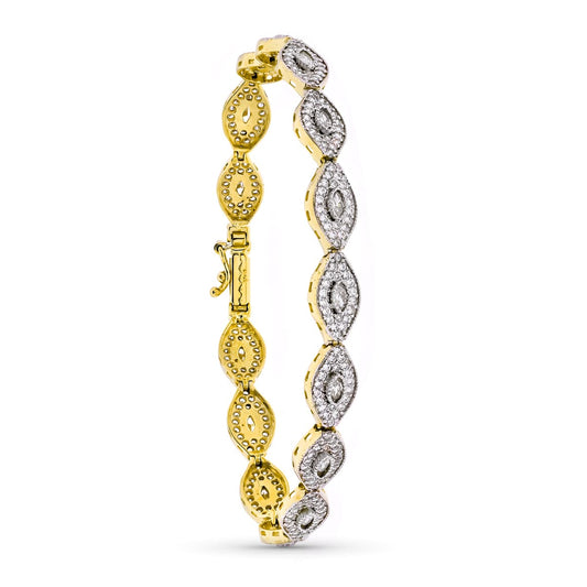 Pulsera Bicolor Circonita y Piedras 19 cm 18K