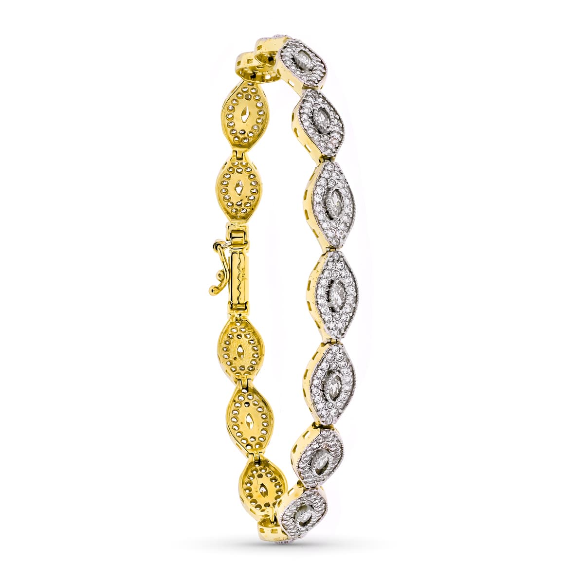 Pulsera Bicolor Circonita y Piedras 19 cm 18K