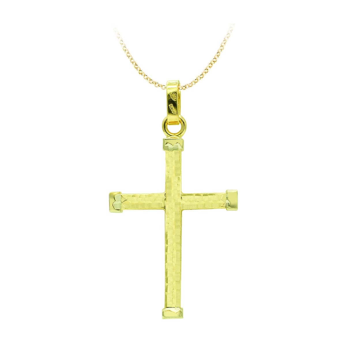 18K CRUZ ORO AMARILLO HUECA BICOLOR 39X24 MM