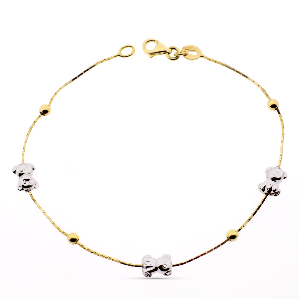 Pulsera Bicolor Oso S y Bolas Lisas 19 cm 18K