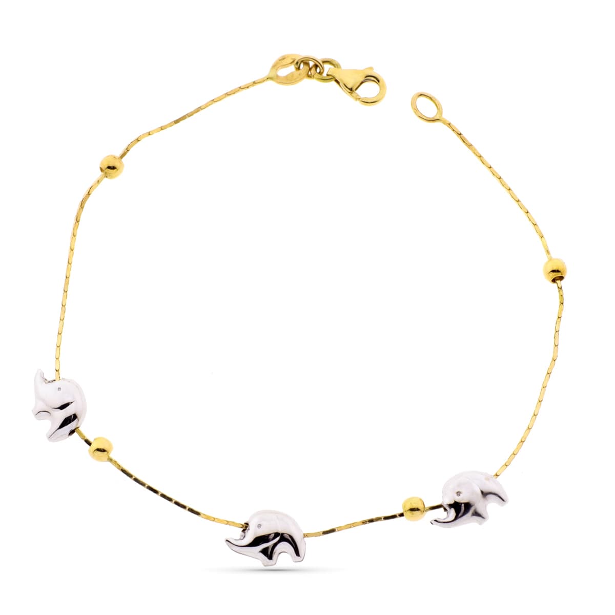 Pulsera Bicolor Elefantesy Bolas Lisas 19 cm 18K