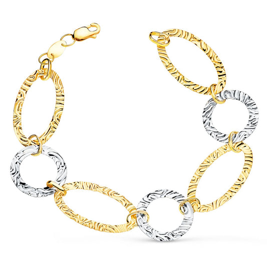 Pulsera Bicolor Eslabones Martillados. Ancho 18 mm Largo 20 cm 18K