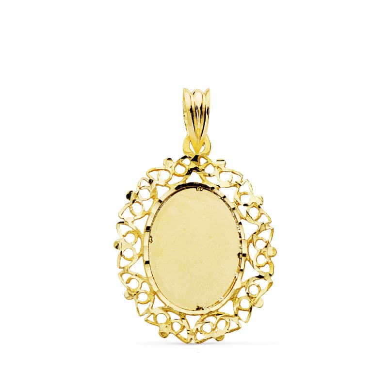 18K COLGANTE PLACA CHAPA ORO AMARILLLO CERCO CALADO 28 X 21 MM