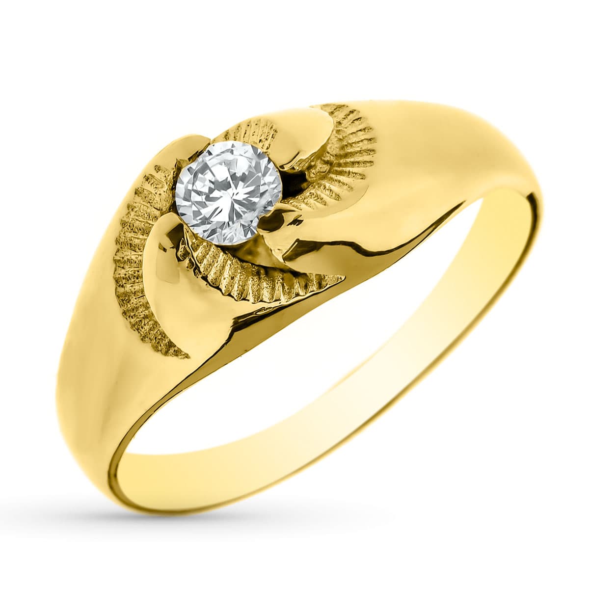 Solitario Macizo con Motivos y Circonita de 3 mm de oro amarillo 18K