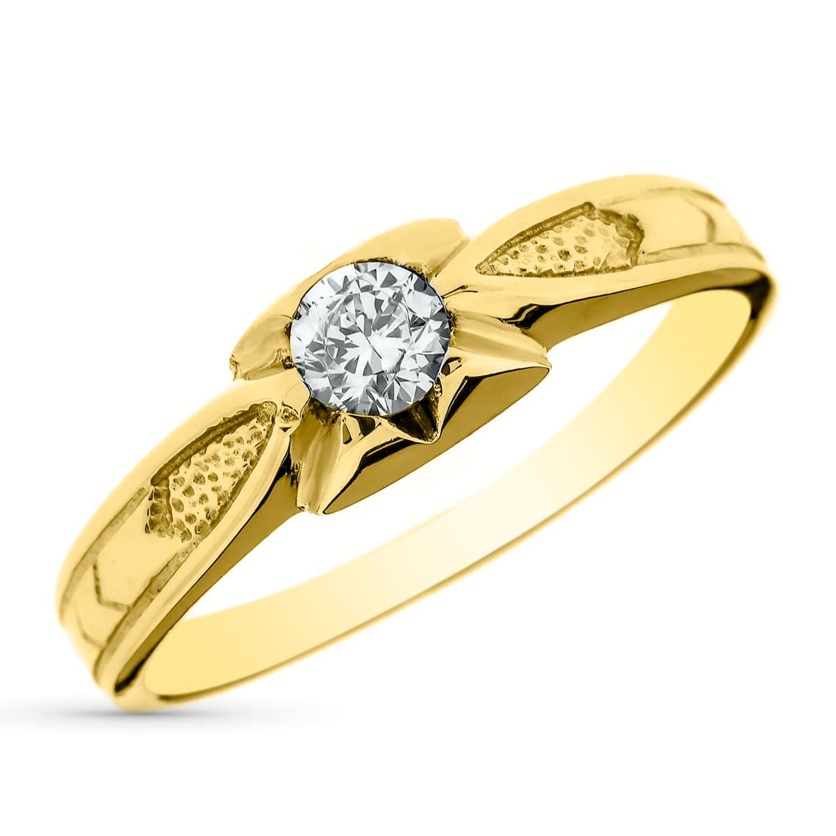 Solitario Macizo con Circonita de 4 mm de oro amarillo 18K