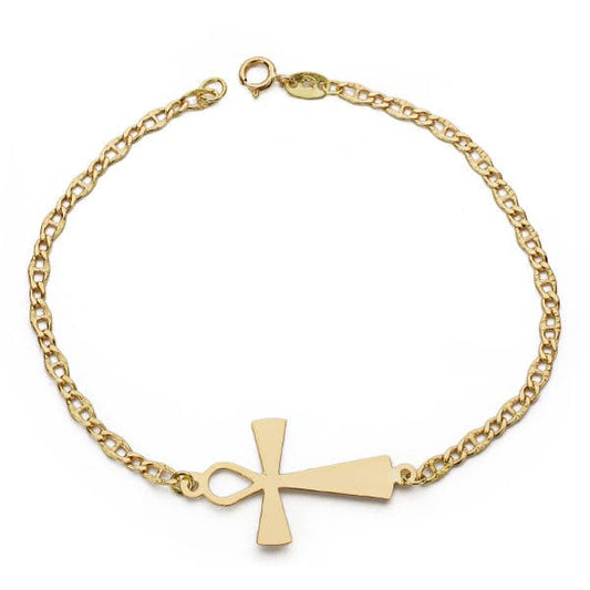 Pulsera Cruz de la Vida Egipcia 19 cm . Amuleto Egipcio Ankh de oro amarillo 18K