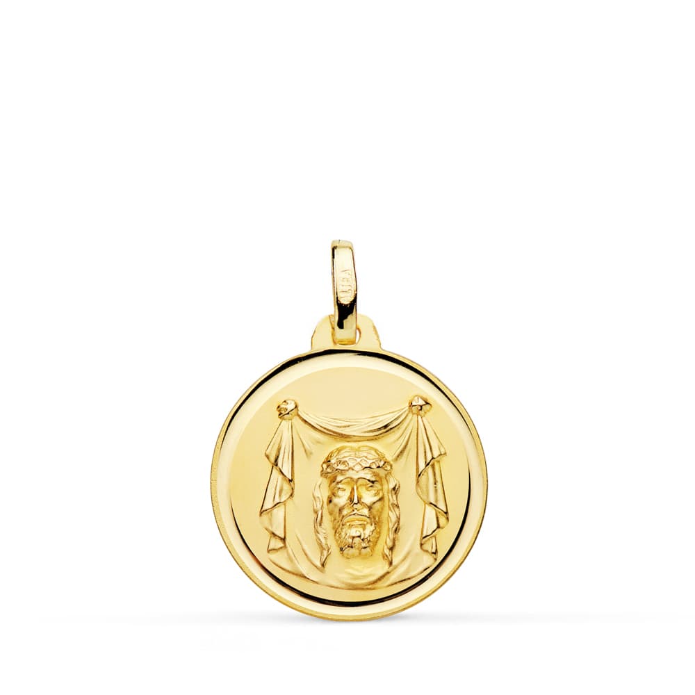 Medalla Santa Faz Bisel 18 mm de oro amarillo 18K