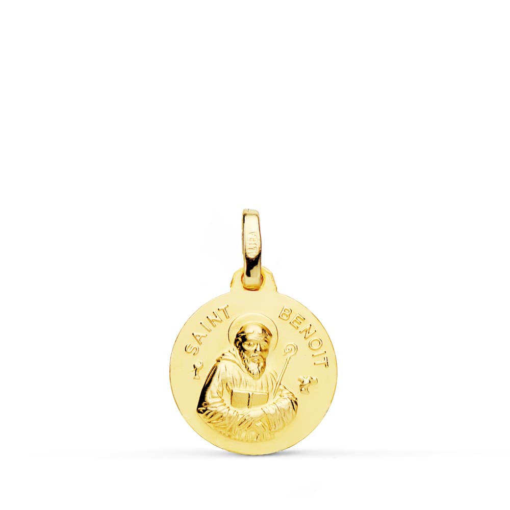 Medalla Saint Benoit 14 mm de oro amarillo 18K