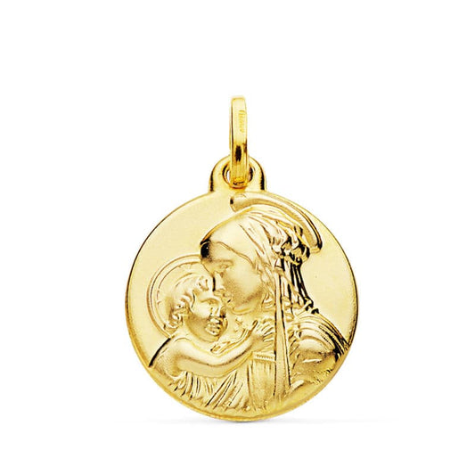 Medalla Madre con Niño 18 mm de oro amarillo 9K