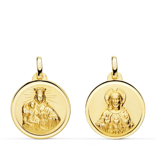 Escapulario Virgen del Carmen Corazon del Jesus Bisel 18 mm de oro amarillo 18K