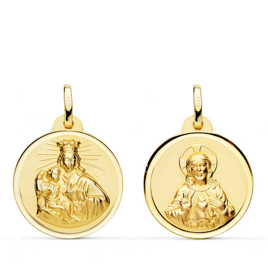 Escapulario Virgen del Carmen Corazon Jesus Bisel 22 mm de oro amarillo 18K