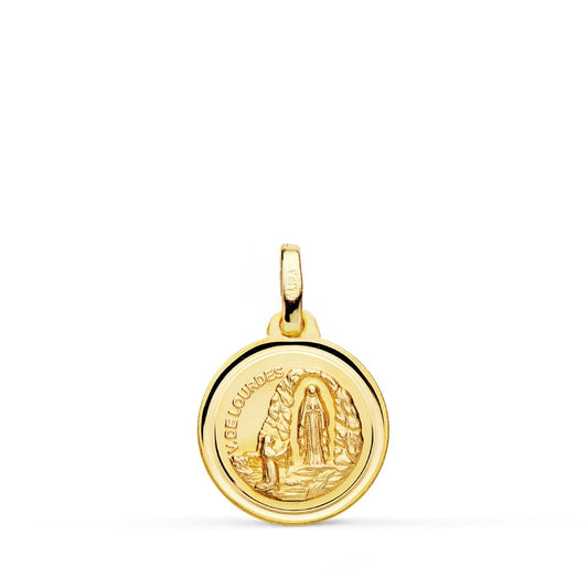 Medalla Virgen de Lourdes 14 mm Bisel de oro amarillo 18K