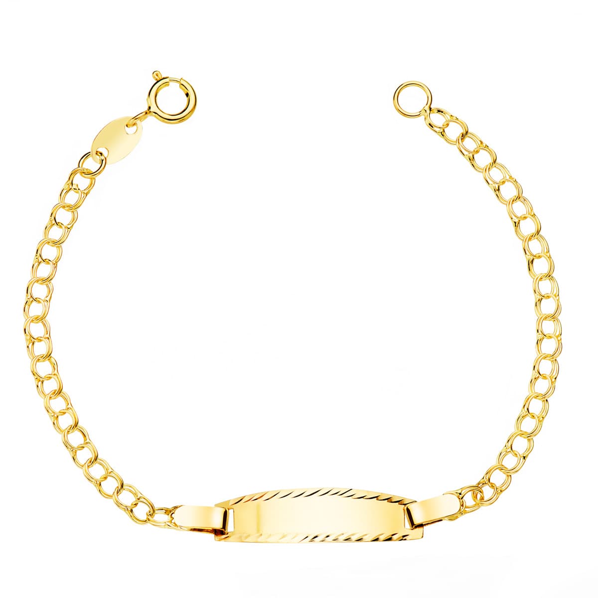 Esclava Bebe Hungarina Placa Chapa Brillo Tallada 20 x 5 mm 13,5 cm de oro amarillo 18K
