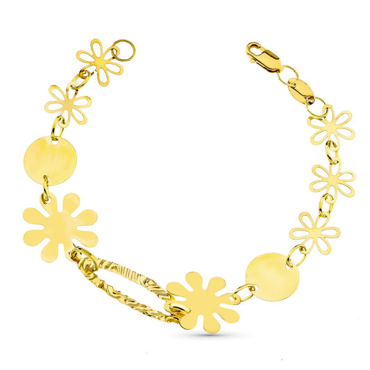 Pulsera Flores 19 cm de oro amarillo 18K