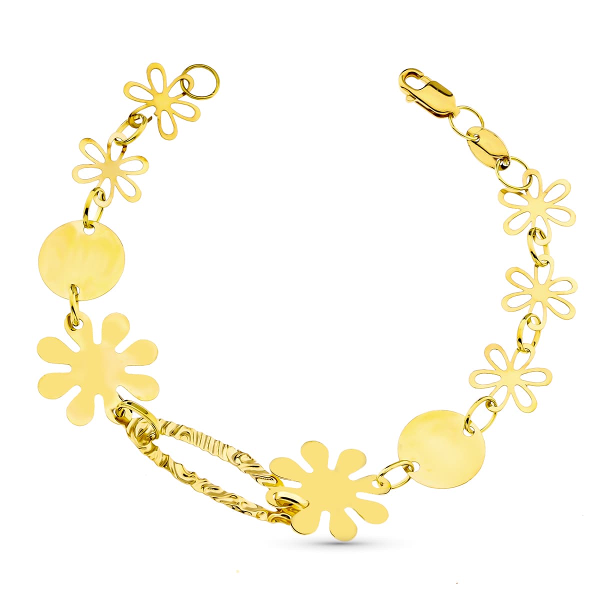 18K PULSERA ORO AMARILLO FLORES 19CM