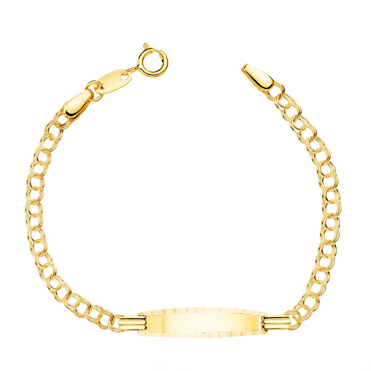 18K ESCLAVA BEBE ORO AMARILLO HUNGARINA PLACA CHAPA BRILLO TALLADA 20X4 MM 13CM