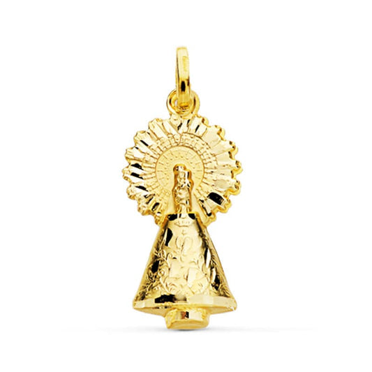 Medalla Virgen del Pilar Silueta Tallada 26 mm de oro amarillo 18K