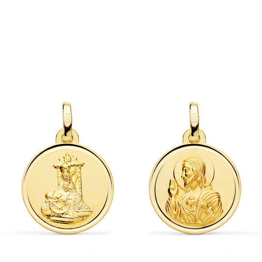 Medalla Escapulario Virgen de Las Angustias y Corazon de Jesus Bisel 16 mm de oro amarillo 18K