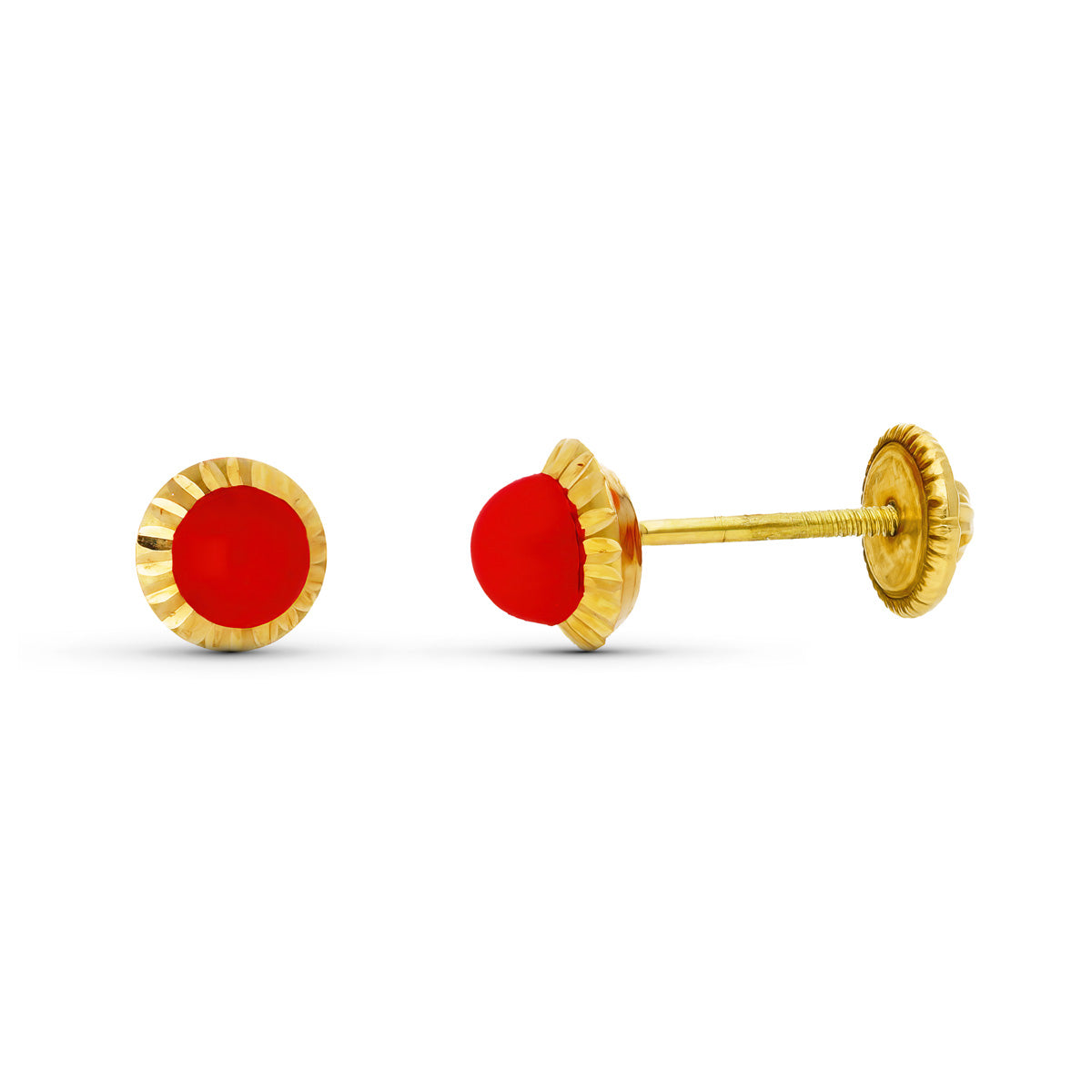 18K PENDIENTES ORO AMARILLO CORAL PERLA Y TURQ 6X6 MM CIERRE PRESION