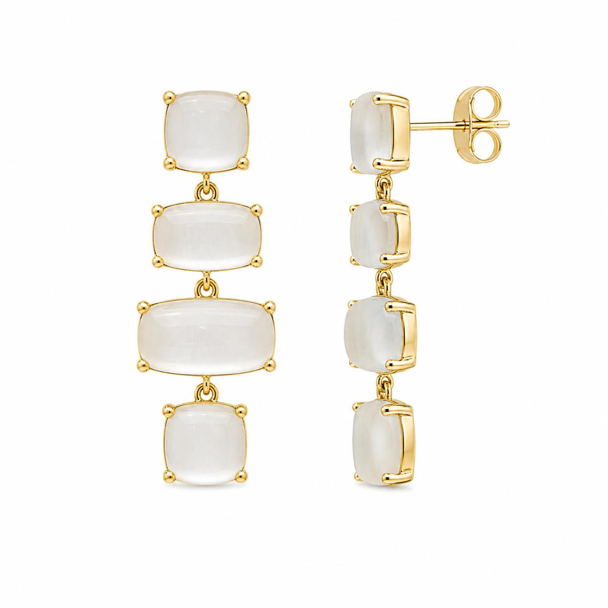 Pendientes ojo de gato blanco con baño de oro de 14 quilates - Joyería Zafir