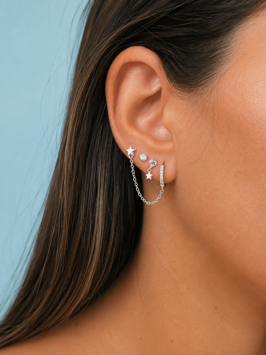 Pendientes cadena estrella de plata de ley - imagen adicional - Joyería Zafir