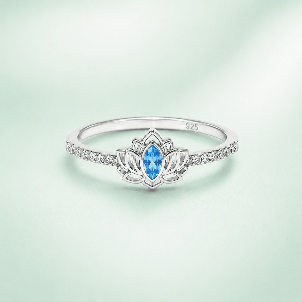 Anillo flor de loto azul de plata de ley - Joyería Zafir