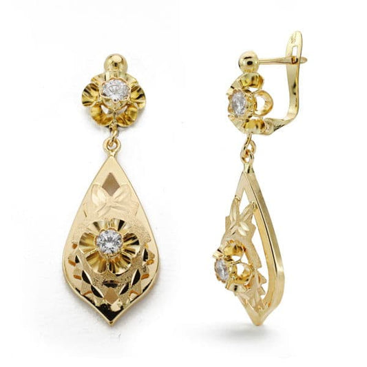 18K PENDIENTES CUBANAS ORO AMARILLO CUBANA LAPIDADA CIRCONITA 31X11 MM CIERRE CATALÁN