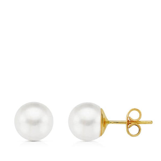 18K PENDIENTES PERLA CULTIVADA ORO AMARILLO 8-8.50 MM CIERRE PRESION
