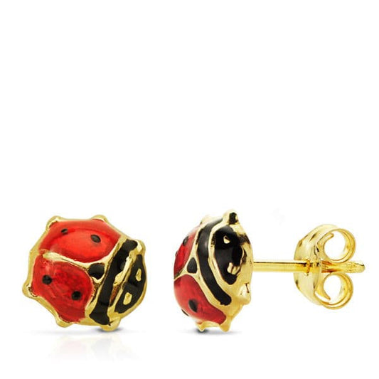 18K PENDIENTES ORO AMARILLO MARIQUITA ESMALTE 9X8 MM CIERRE PRESION