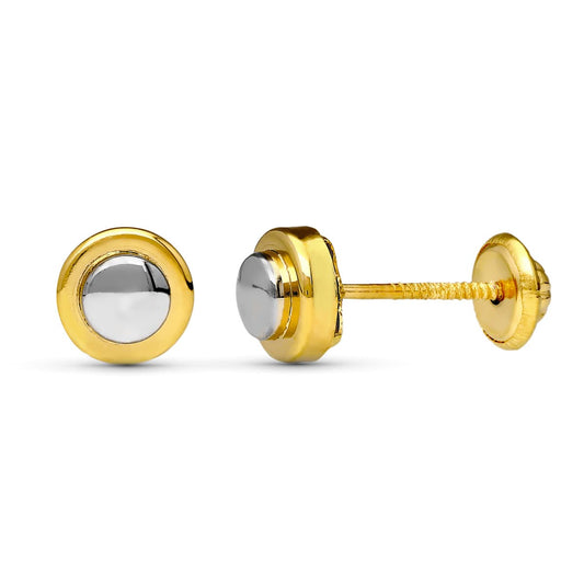 18K PENDIENTES ORO BICOLOR REDONDOS 6 MM CIERRE TUERCA
