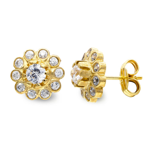 18K PENDIENTES ORO AMARILLO CUAJO CIRCONITA 10 MM CIERRE CATALAN